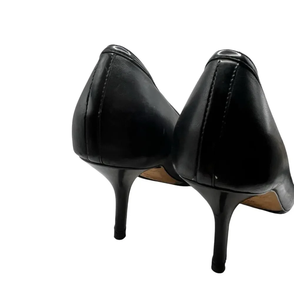 Kate Spade Heels Pumps Women SZ 9.5 Black Leather Open Toe 3 Inch Heels Classic